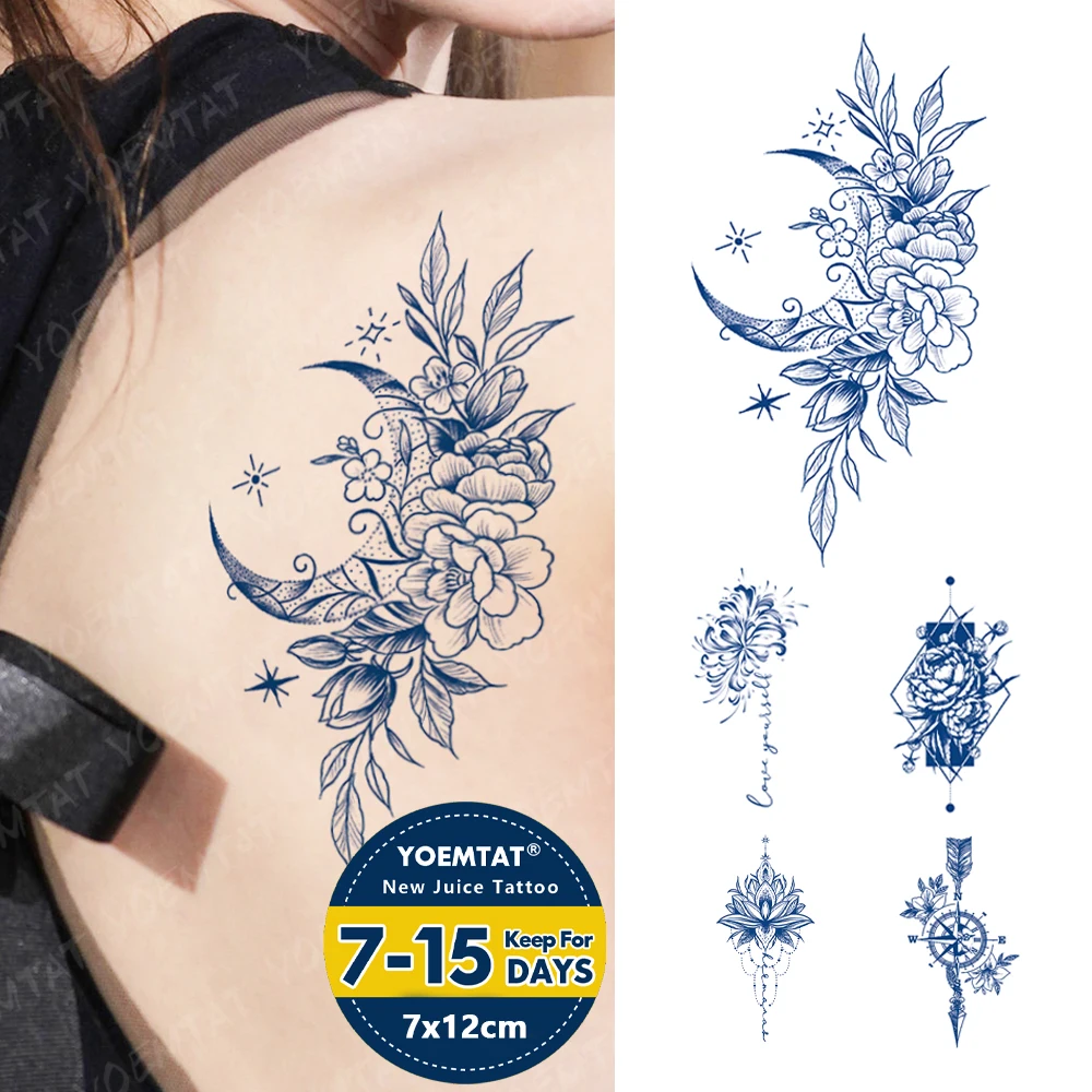 

Водостойкая Временная тату-наклейка с цветами, луной, звездами, соком