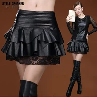 lace spring 2022 gothic clothes women fashion mini high waist ruffle skirt female pleated mini skirt y2k pu leather skirt