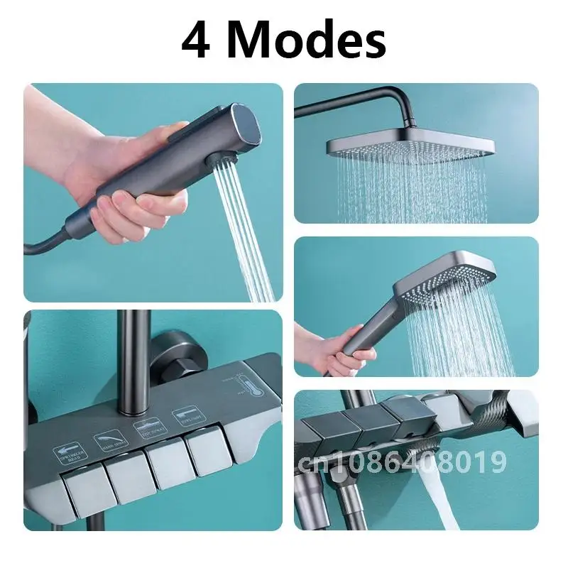 Черный цифровой душевой набор для ванной комнаты латунный настенный 4-сторонний