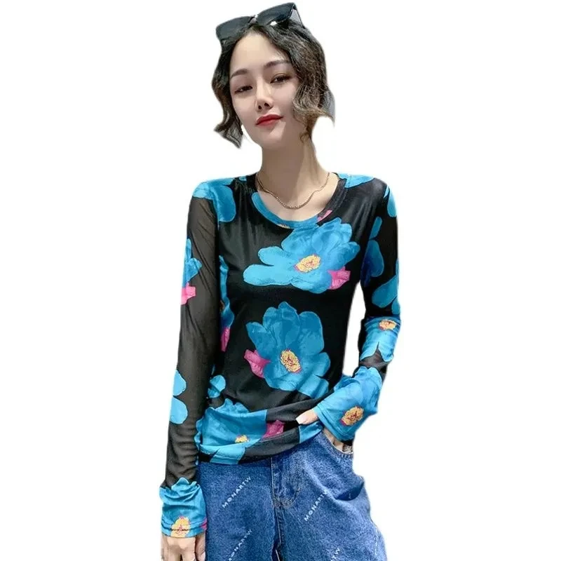 

Printed long sleeved T-shirt Women's fashion pattern base coat P3 855