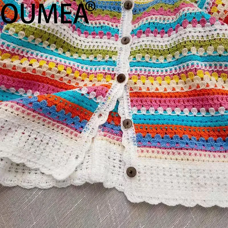 OUMEA женские радужные вязаные крючком блузки с квадратным вырезом спереди