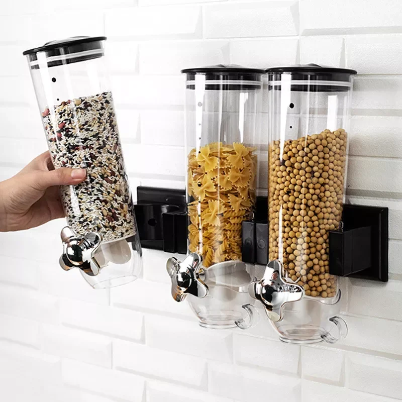 

Wall-Mounted Cereal Dispenser Bottle Tank Kitchen Storage Box Grain Dry Food Grain Cans Container Snack Sugar Nuts Candy Barrel