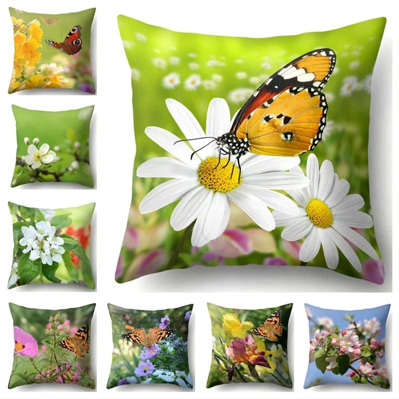 

Butterfly Cushion Cover Scenery Flowers Sofa Pillowcase Cushion Cover for Home Decor Pillow Cushion Case 45*45cm