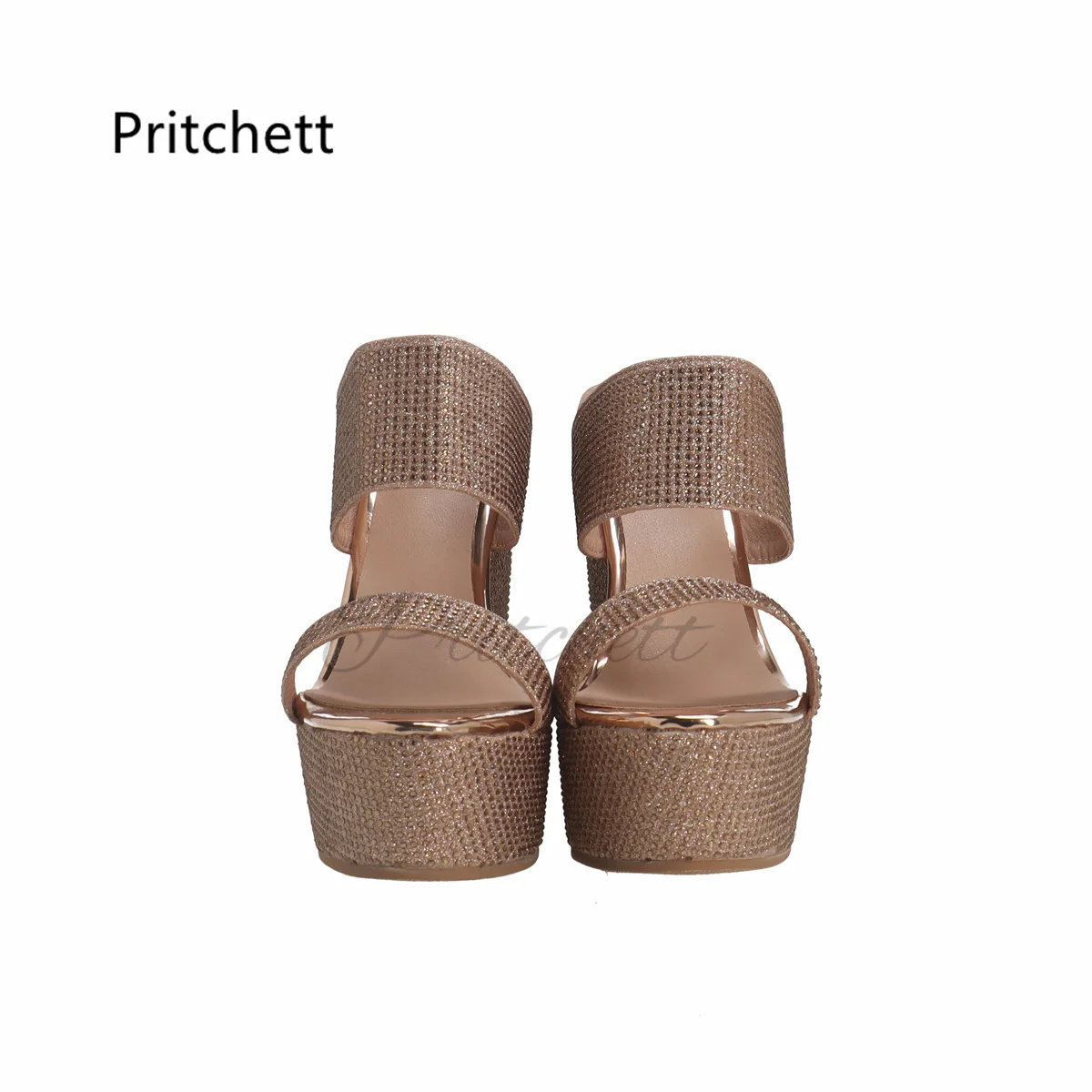 Double Strap Rhinestone Wedge Slippers for Women Bling Bling Platform Round Toe Summer Shoes Luxurious Design Women Sandals