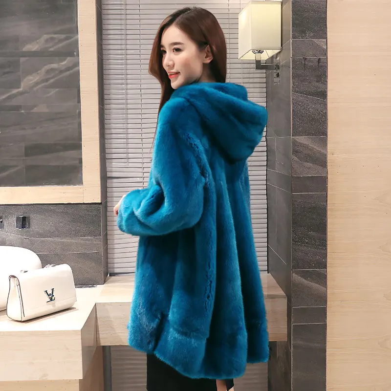 

Winter 2022 Hooded Overcoat Female Real Fur Coat Women Luxury Mink Fur Full Pelt Midi Long Coat Ladies Elegant Coats for Women