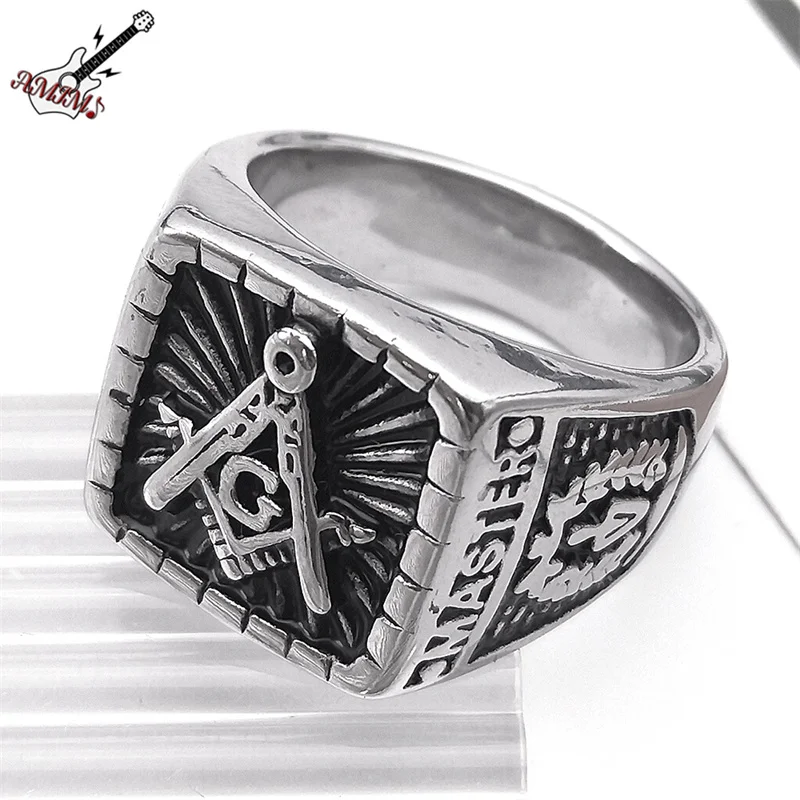 Классическое масонское кольцо для мужчин и женщин серебристое из нержавеющей