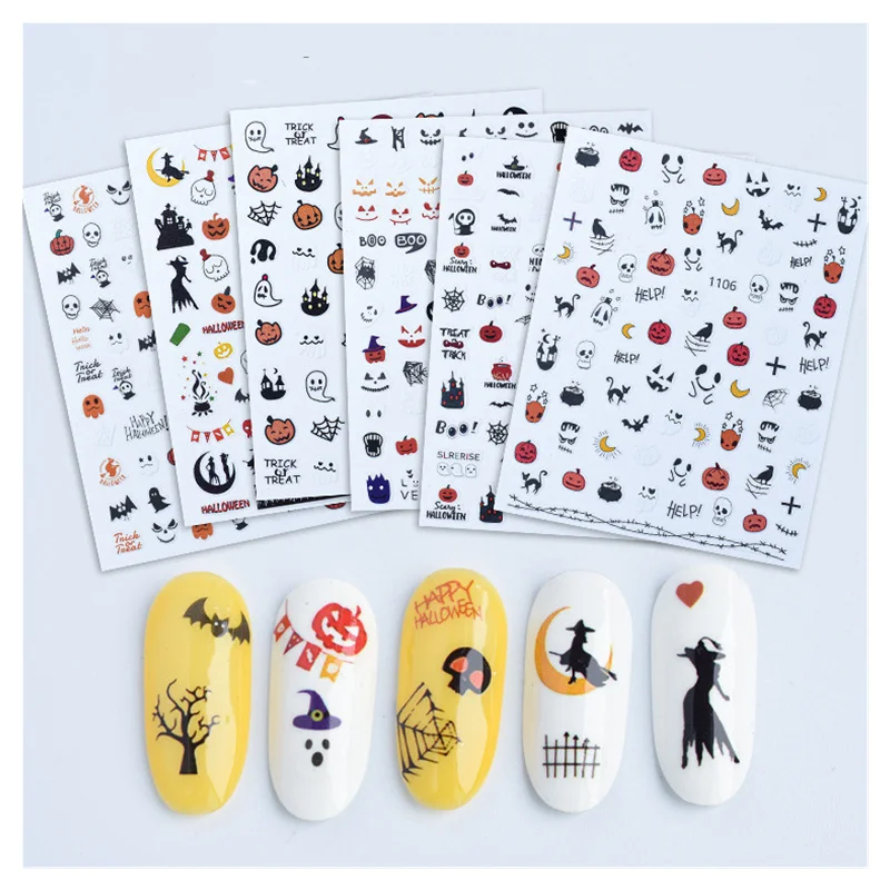 

1 Sheet Halloween Series Nail Sticker Pumpkin Lantern Skeleton Spider Vampire Decals for Nail Art DIY Decoration Tools
