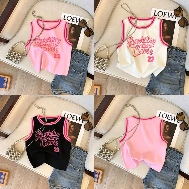 Летний американский пикантный допамин с розовым принтом трикотажный Милая