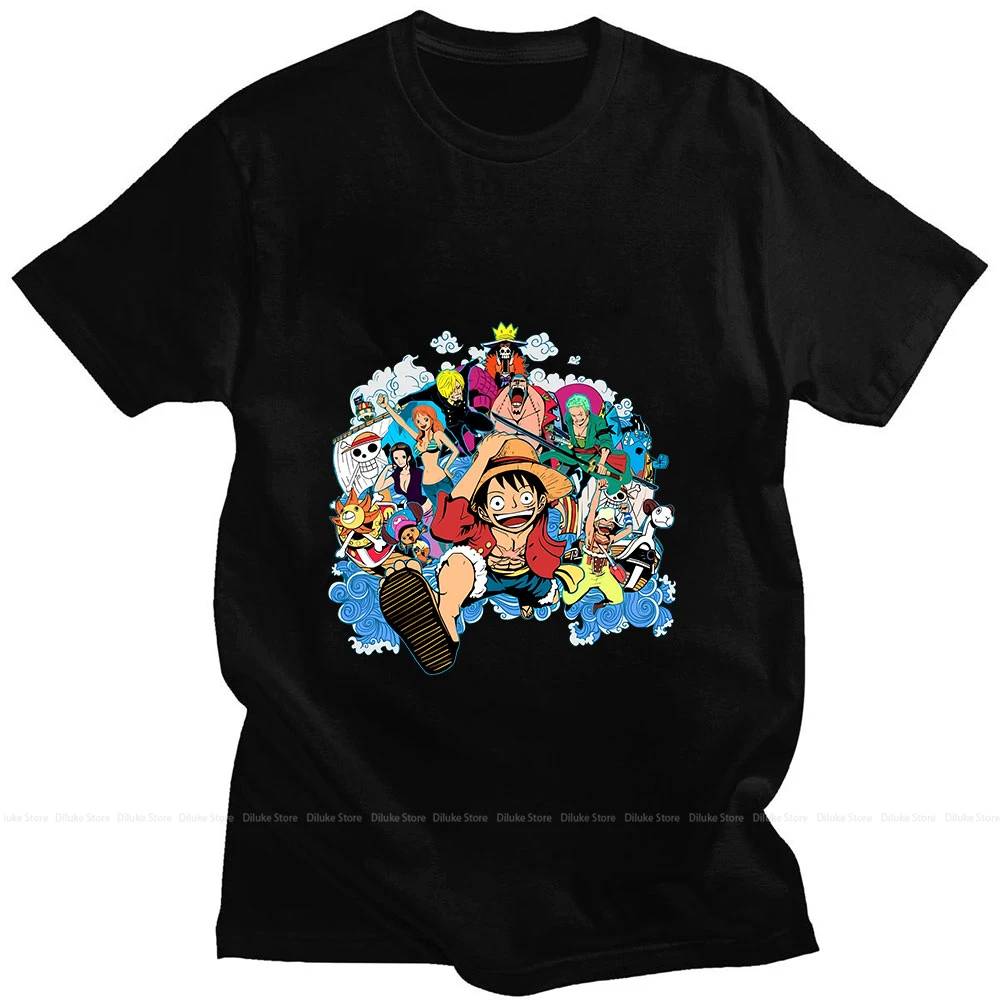 

Anime One Piece Roronoa Zoro Luffy 2021 Fashion Comic Print Summer Short-sleeved Loose 100%Cotton Simple Couple Oversize T-shirt