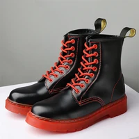 2022 spring autumn split leather women black ankle boots female red lace up shoes men punk motorcycle boot unisex couple student