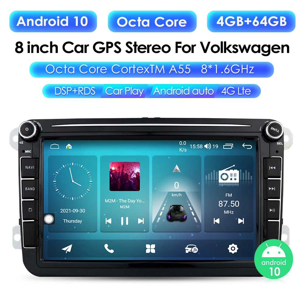 Автомагнитола 2 Din 8 дюймов Android 10 для VW Golf 5 Passat B6 Seat Leon Skoda Polo GPS Wi-Fi DVD ОЗУ 4 Гб ПЗУ 64 ГБ