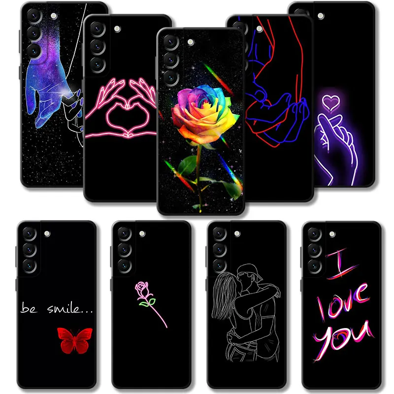 Phone Case For Samsung Galaxy S23 S22 S21 S20 FE Ultra S10 S9 S8 Plus Note 20Ultra 10Plus Cover Couple Lovers Holding Hands Kiss