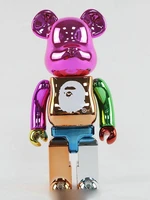 berbrick bearbrick 400 28cm pilot electroplated gold and silver shark splashing ink penguin valentines day gift toy doll