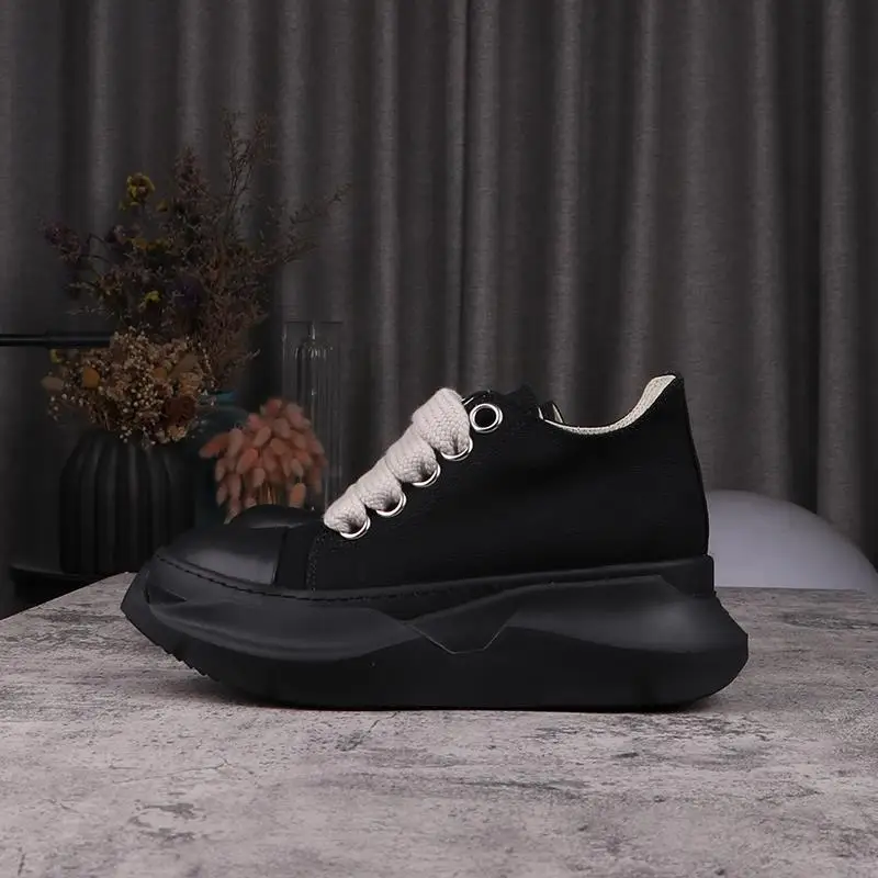 

2023 Rick Men Sneakers Women Casual Shoes High Street Ro Owens Black Canvas Thick-soled Low-top Shoes Thick Shoelaces