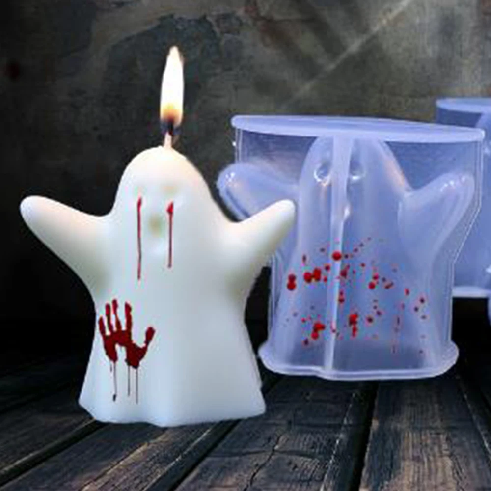 Moldes de silicona para velas perfumadas de Halloween fantasma, molde para fabricación de velas de yeso, jabón hecho a mano con calavera de terror, suministros de decoración para el hogar