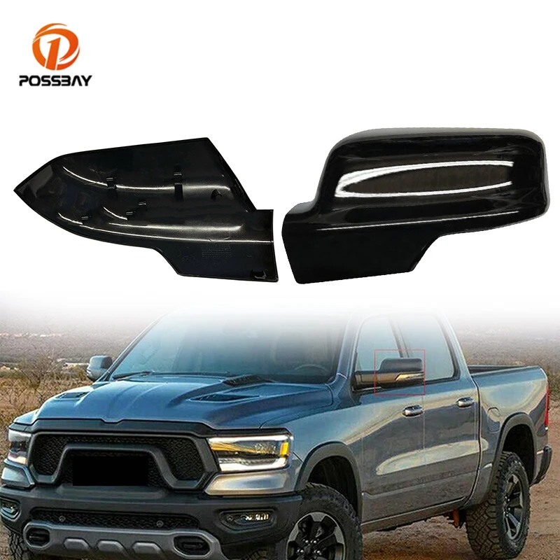 2Pcs Car Rearview Mirror Covers Glossy Black Mirror Exterior Wing Caps 6RP44KXJAA 6RP45KXJAA for RAM 1500 2019 2020 2021 2022