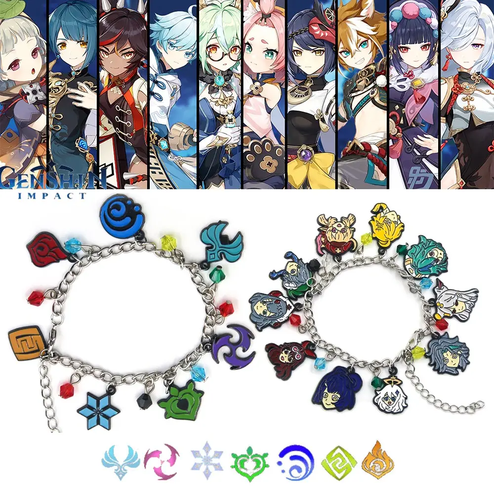 

Game Anime Genshin Impact Charm Bracelet Hu Tao Eye of God 7 Elements Wind Fire Thunder Water Rock Ice Button Bracelets Jewelry