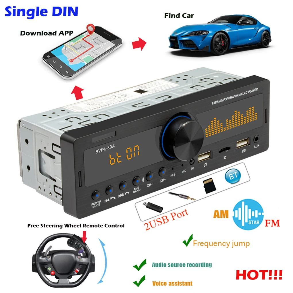 

Single DIN MP3 Player Vehicle In-dash Voice Control Bluetooth-compatible Handsfree Call AUX Input Radio Receiver