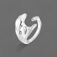 silver color simple irregular texture opening adjustable rings for women fashion design punk ring party jewelry 2022 fashion new
