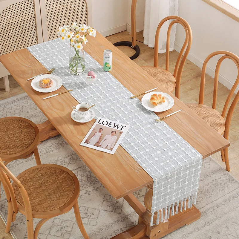 

Modern Elegant Linen Cotton Table Runner Home Decoration Living Room Dining Coffee Tablecloth Tassels Table Cloth