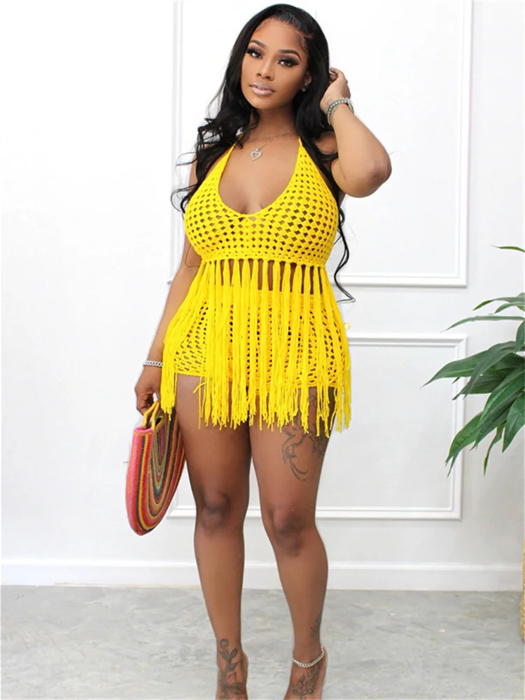 

Женский комплект из двух предметов Inwoman, облегающий топ без рукавов с лямкой на шее и белые шорты с бахромой, вечерние комплекты, лето 2022