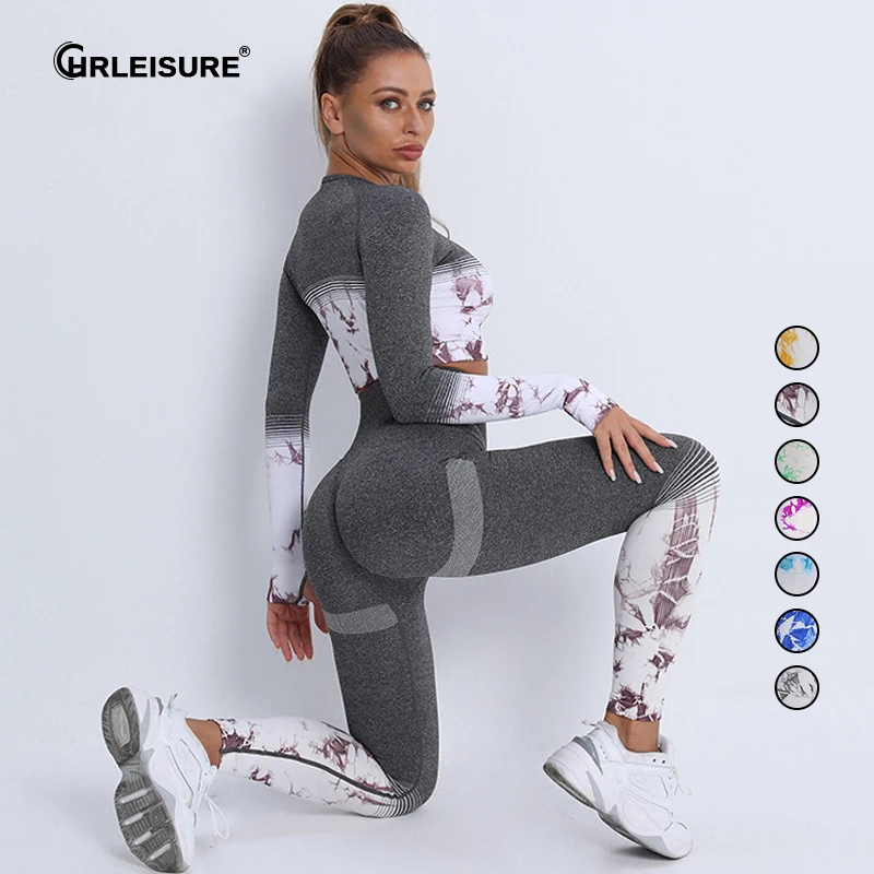 

Женский спортивный костюм CHRLEISURE, бесшовный комплект для тренировок, леггинсы и Противоударный Спортивный бюстгальтер, эластичный спортивн...
