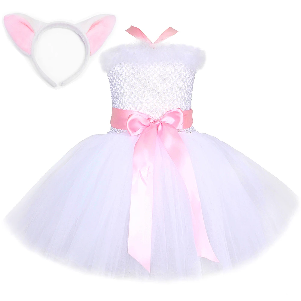 

Платье-пачка для девочек с розовой и белой лисой, костюм на Хэллоуин, для косплея диких животных, детское причудливое платье для карнавала, вечеринки, с повязкой на голову