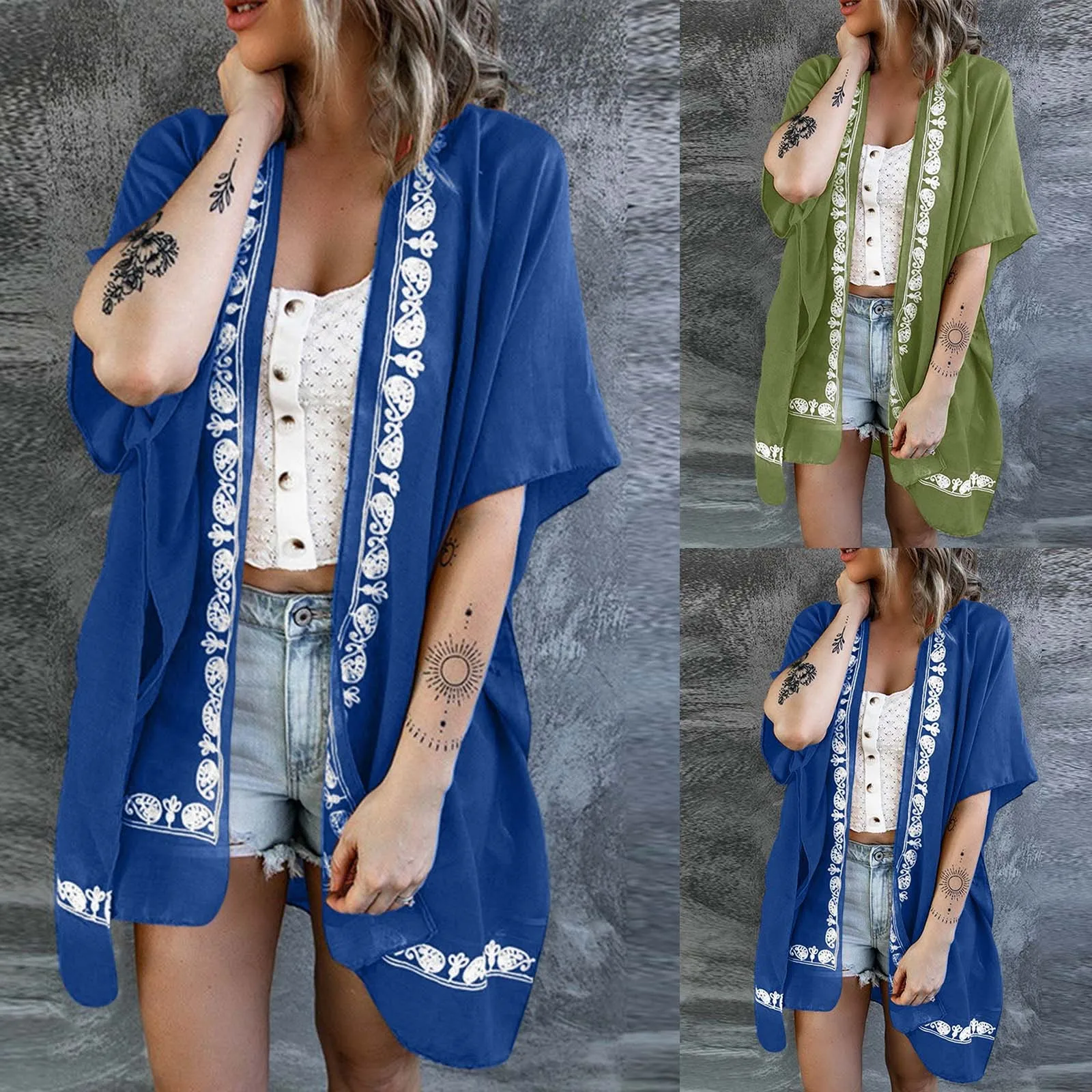 

Women Beach Loose Print Blouse Sunscreen Shirt Chiffon Cardigan Lightweight Cardigan Women Summer