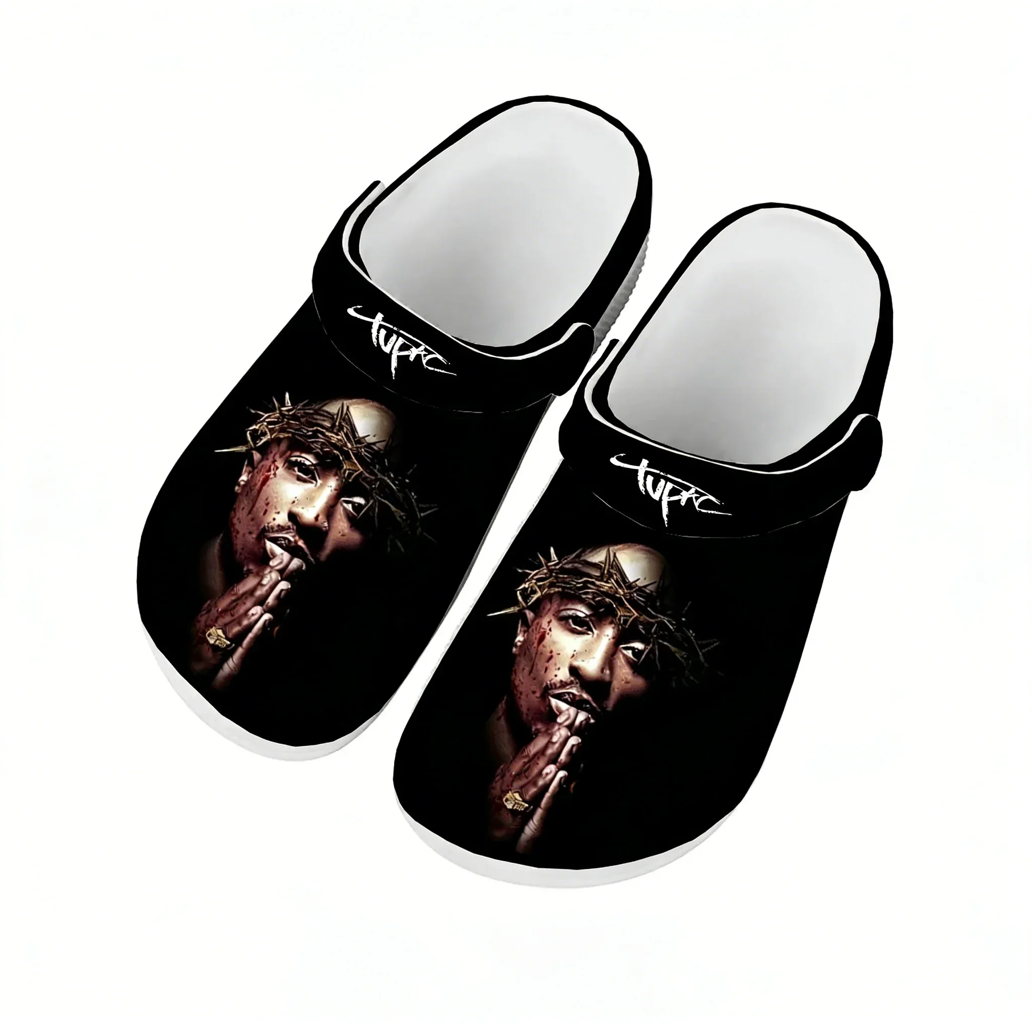 Фото Сандалии 2Pac Tupac All Eyez on Me для мужчин, женщин, подростков, мальчиков и девочек, обувь для воды, домашние садовые сабо, индивидуальный пошив, дышащие тапочки с отверстиями. №2