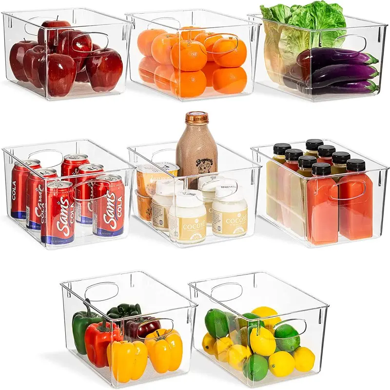 

Gorgeous 8-Piece Clear Fridge Bins Nesting Design with Handles - Perfect Solution for Kitchen, Refrigerator, Food Pantry and Clo