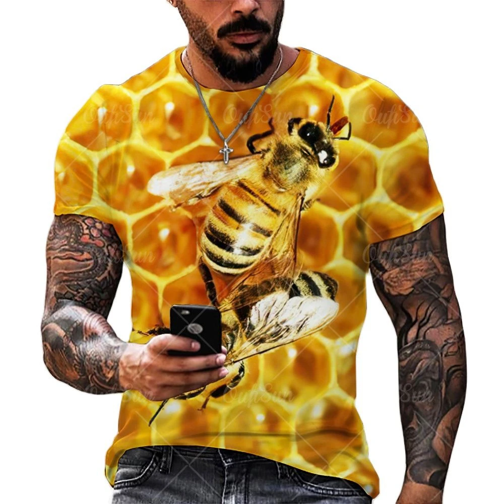 2022 Summer Men's 3D Printing T-Shirt Outdoor Personality Bee Animal Casual Breathable O-Neck Short Sleeve Shirt XXS-6XL