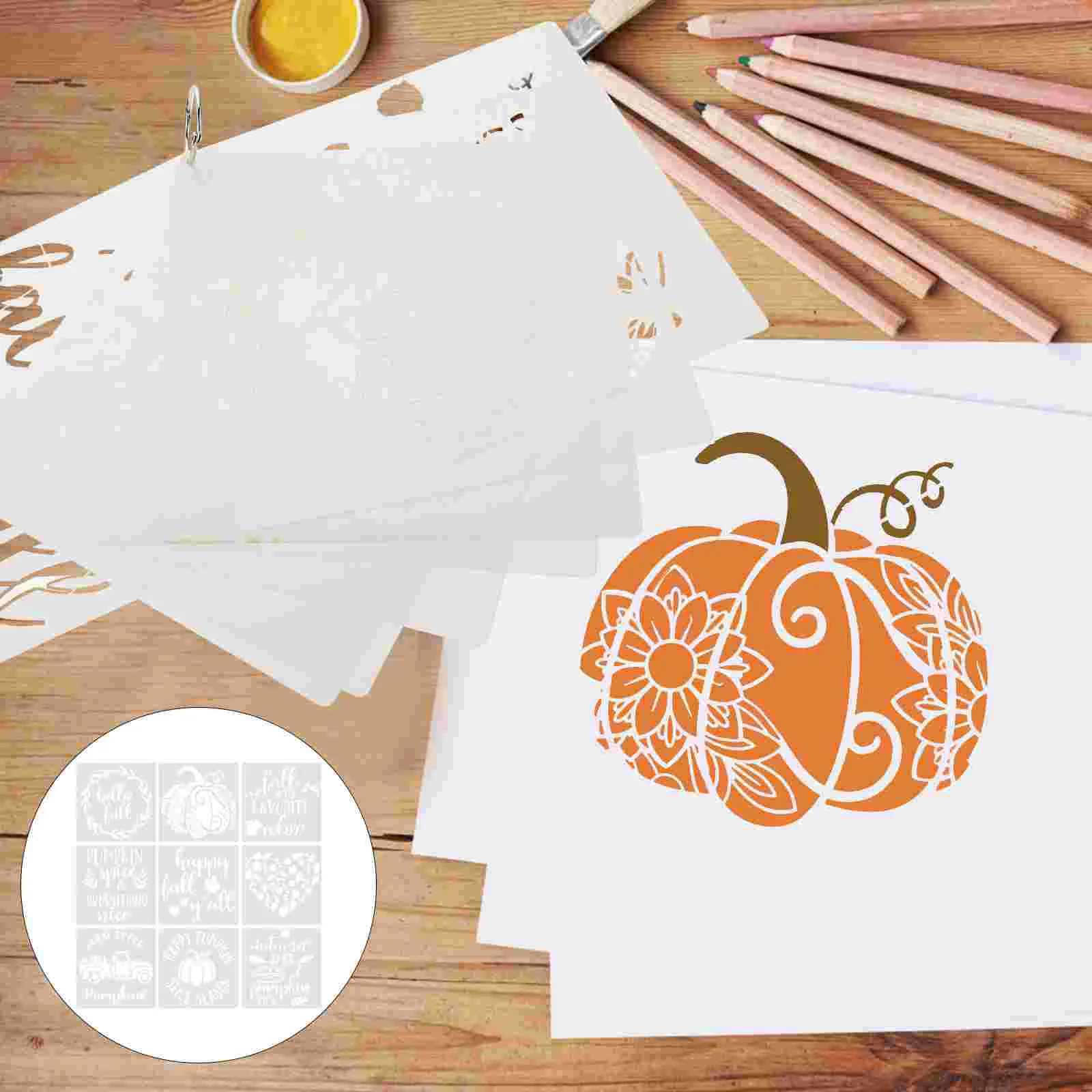 

9 Sheets Pumpkin Theme Template Botanical Decor DIY Spray Stencil Household Delicate Pet Craft Printing Multi-function