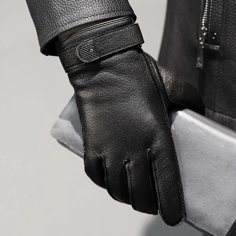 Super Soft Leather Gloves for Men Driving Riding High Quality Sheepskin Gloves Outdoor Motorcycle Bicycle Gloves Men's Mittens