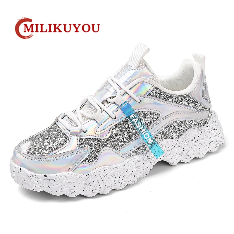 Shiny Shoes for Women Original Female Vulcanized Shoe Conspicuous Fashion Luxury Platform Shoe Comfortable Casual Sneakers 36-41