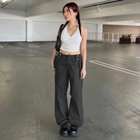 womens hipster street grey drawstring adjustment high waisted spice girls versatile woven pants female wide legged pants overal