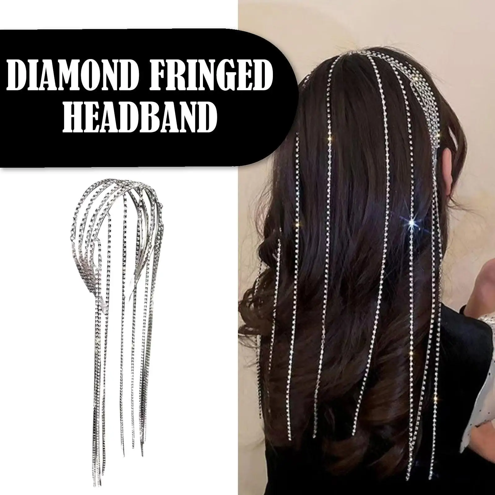 Длинная повязка на голову со стразами и бахромой | AliExpress