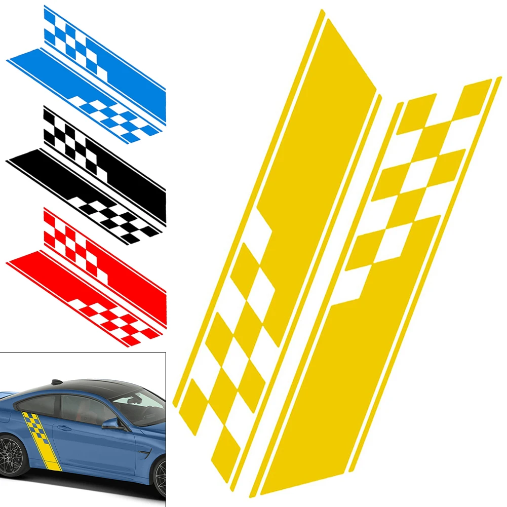 

2Pcs Car Sticker Side Hood Fender Decals Sport Plaid Stickers PVC Vinyl Graphics Decor Waterproof Auto Styling Car Accessories