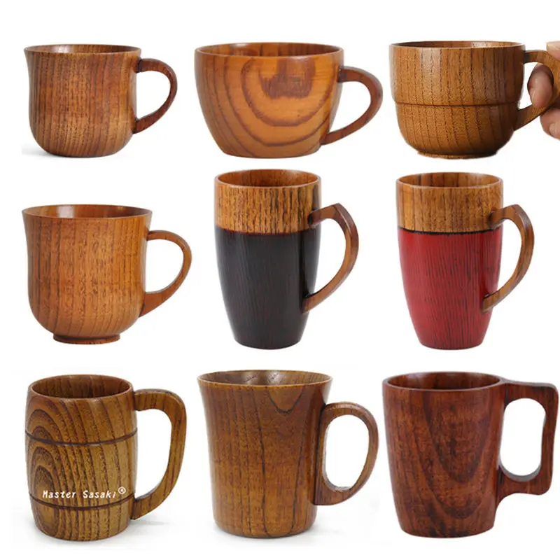 

Handmade Solid Wood Wooden Water Cup Wooden Cup Coffee Cup Beer Cup Milk Cup Tea Cup Handle