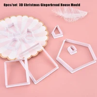 8pcs plastic cookie cutter set 3d christmas gingerbread house mould diy biscuit mold pastry cake stamp baking tools accessories