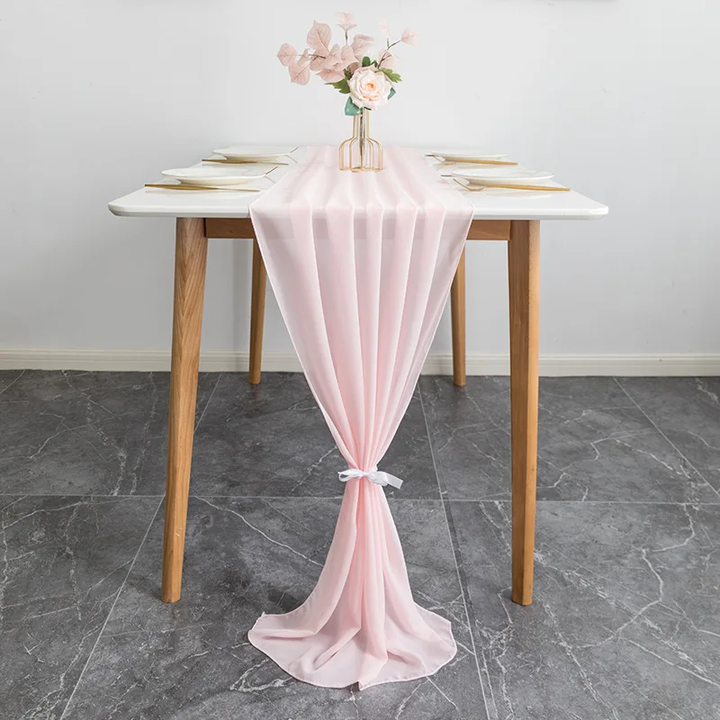 

Modern Minimalist Wedding Banquet Scene Table Decoration Table Runner Solid Color Polyester Fabric Chiffon Table Runner