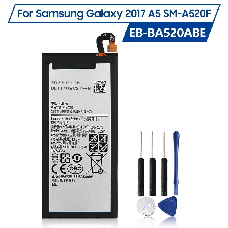 Запасная аккумуляторная батарея для Samsung GALAXY A5 2017 A520F EB-BA520ABE 2017 Edition, аккумуляторная батарея 3000 мАч