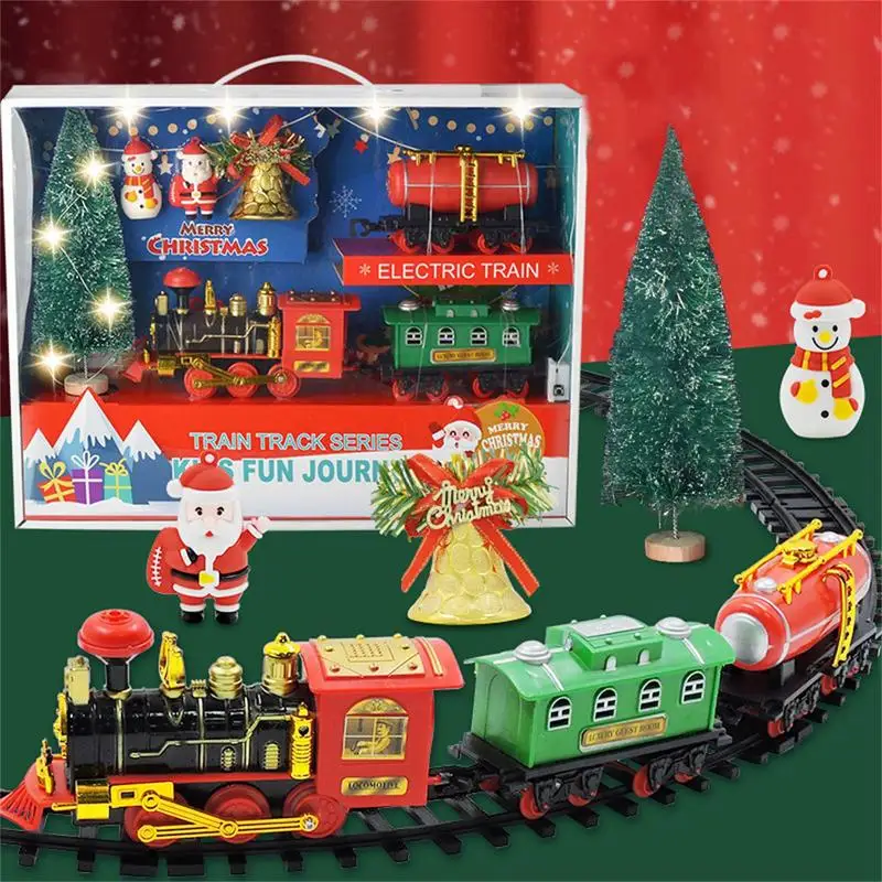 Рождественские игрушки для электрического поезда, мини-поезд с подсветкой и звуковыми тележками и аксессуары, рождественские подарки для детей на день рождения