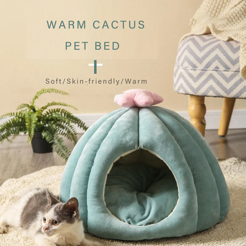 

Pet Bed Cactus Plant Cat Basket Warm Kitten House Nest Deep Sleep Thick Pet Mat Washable Cushion For Small Cats Dog Puppy Kitten
