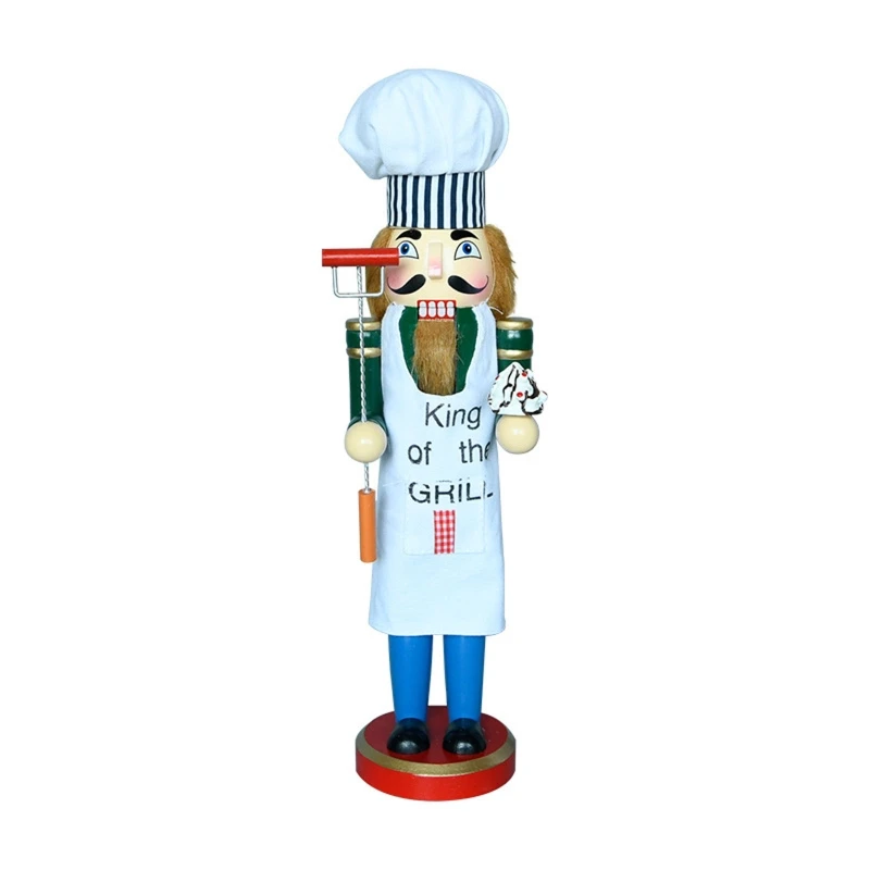 Christmas Wood Chef Nutcracker Soldier Ornament Cooking Crafts Ornament for Xmas Festival Party Kitchen Decor Present
