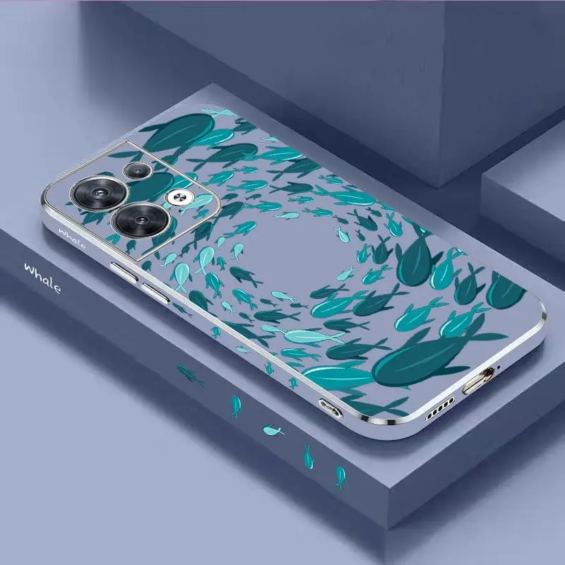 Fish Gather Luxury Plating Phone Case For OPPO Reno 8 8T 8 Pro 7 7Z 6 5 F19 F9 F9 Pro Cover