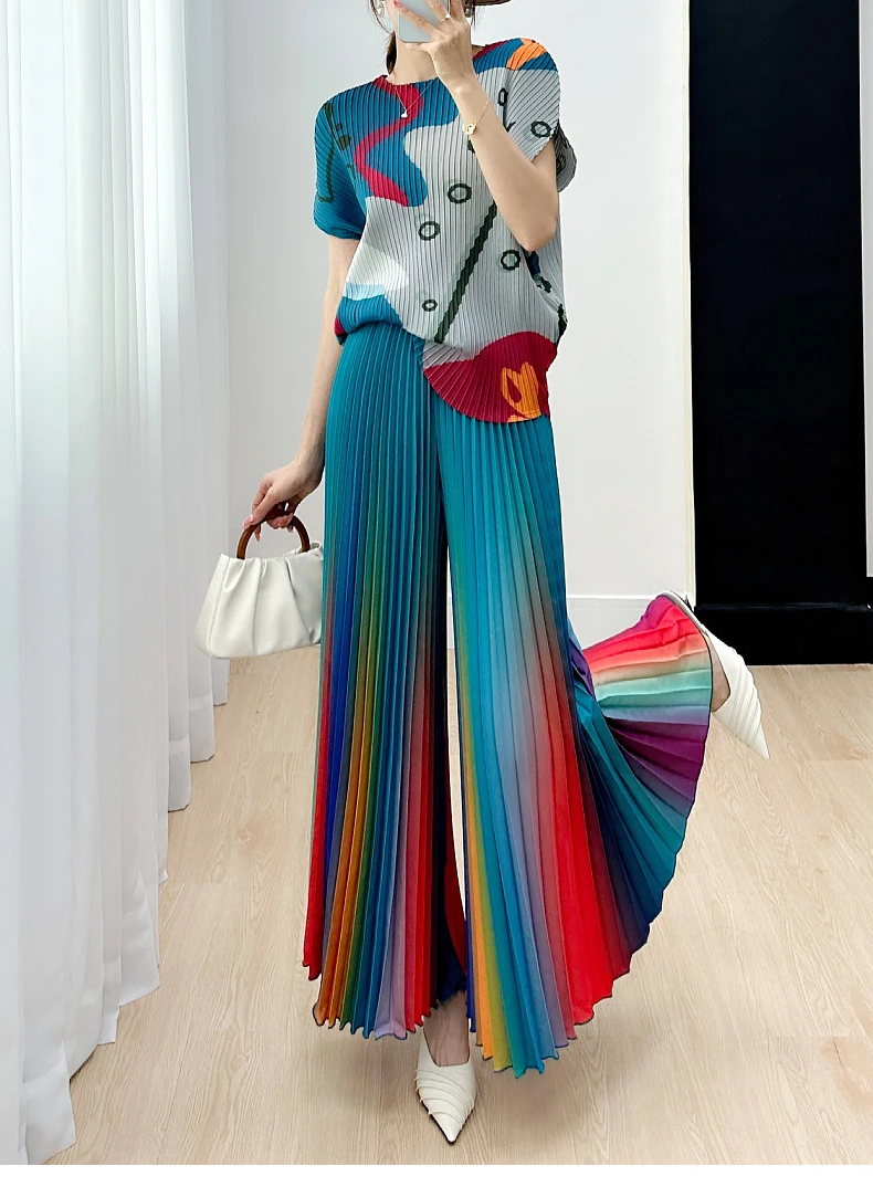 HOT SELLING miyake Gradient drape baggy pants with thin wide leg  pants IN STOCK
