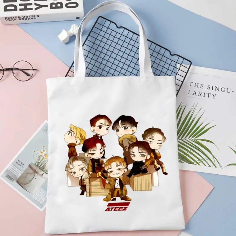 

ATEEZ K Pop Tote Bags for Women Large Capacity Harajuku Shopping Bag Hip-hop Cartoon Women Shoulder Bag Bolsos Drop Shipping
