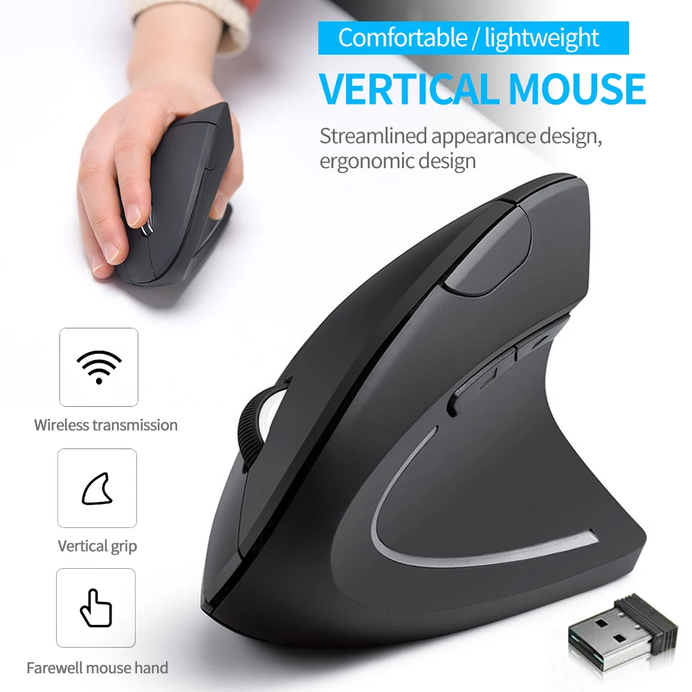 

Wireless Mouse Vertical Gaming Mouse USB Computer Mice Ergonomic Desktop Upright Mouse 1600DPI for PC Laptop Office Home