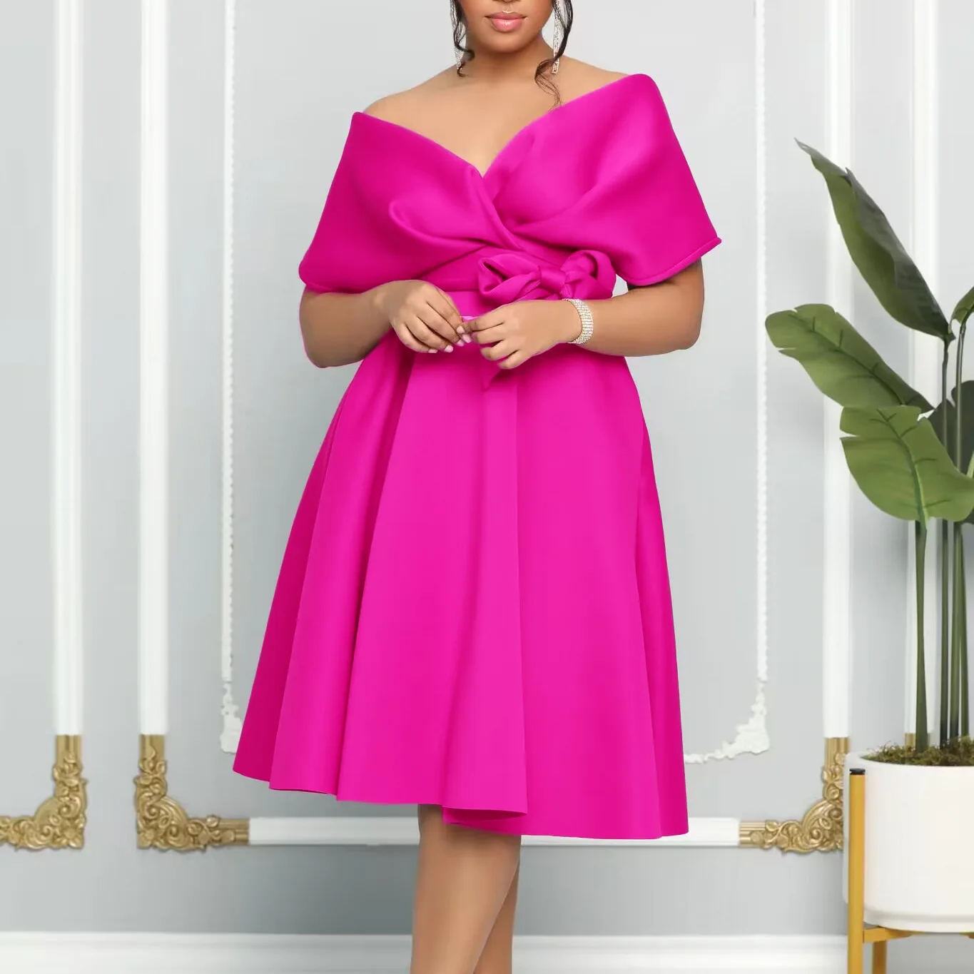 Plus Size Evening Women Dress Off Shoulder V Neck Elegant Club Outfit Casual Luxury Wedding Gown 2023 Summer Party New In Dress