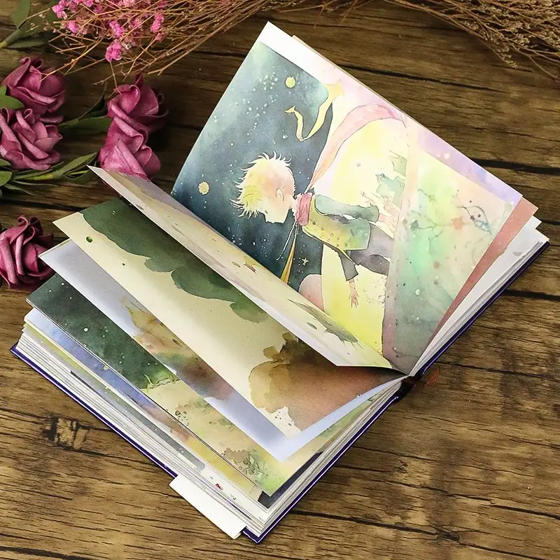

128 Sheets Cute Hardcover Notebook Color Pages Little Prince Adventures Illustration Diary Planner Agenda Notepad Student Gifts